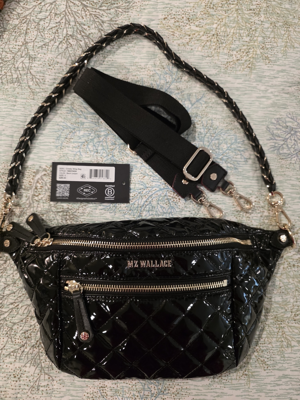 MZ WALLACE Black Lacquer Crosby Sling Bag NEW W Tag